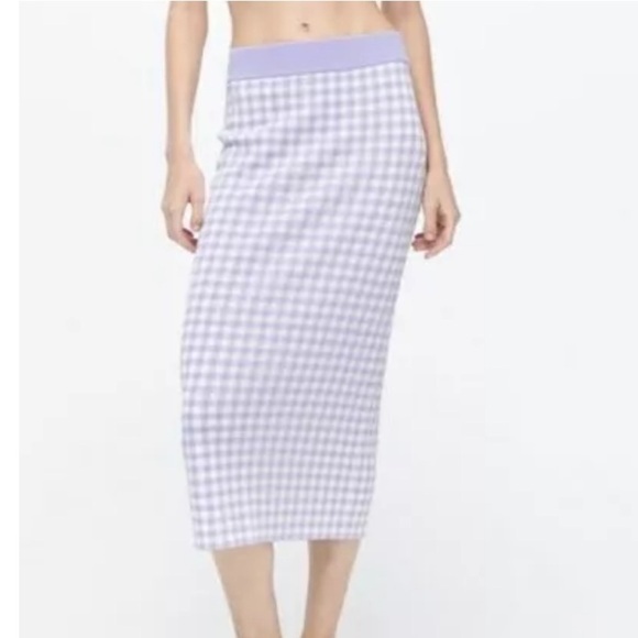 Zara Gingham Knit High Waist Midi Skirt Small - Picture 2 of 7